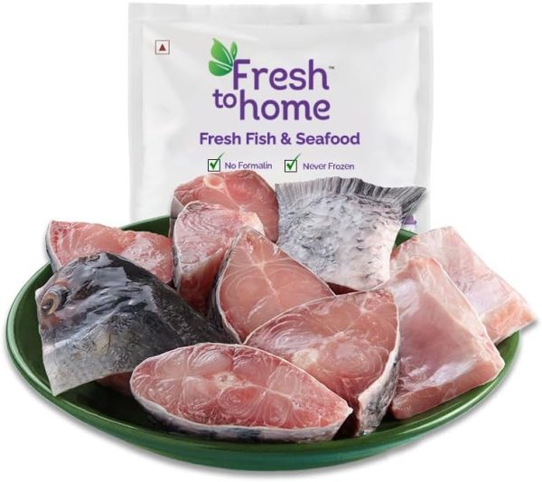FreshToHome Catla | fish size: 1kg to 2kg | Bengali Cut (include head piece)| 480g to 500g Pack | Fresh | Never Frozen