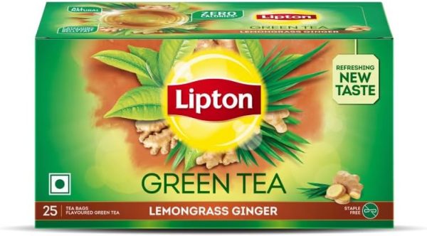 Lipton Green Tea, Lemongrass Ginger, 25 Tea Bags, for Weight Loss, with Catechins to Boost Metabolism, Zero Added Sugar, All Natural Ingredients