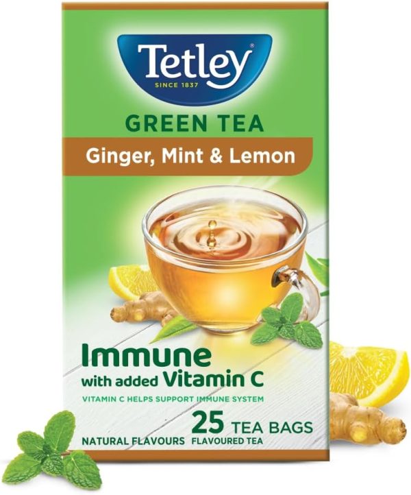 Tetley Green Tea Bags, Ginger Mint Lemon, 25 Tea Bags