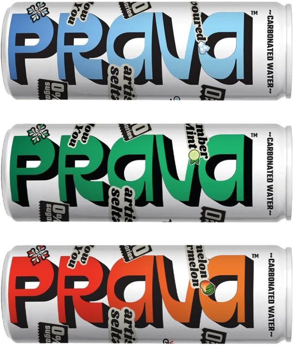 Prava Sparkling Water Assorted Pack | 2 x Unflavoured | 2 x Cucumber & Mint | 2 x Watermelon & Muskmelon Sparkling Water, Pack of 6 x 250ml