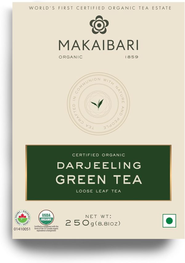 Makaibari Darjeeling Organic Whole Leaf Green Tea | 250 Gm Monocarton | 125 Cups | Antioxidant-Rich | Handpicked Premium Green Tea