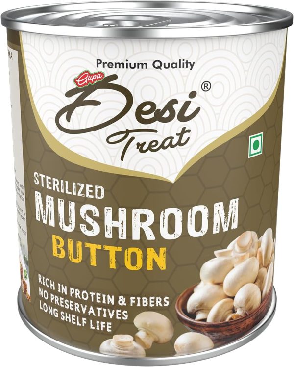 Desi Treat Button Mushroom | Freshly Preserved Whole Mushrooms in Brine | Ready to Cook for Indian Curries | Vegetarian Pantry Essential (825 g)