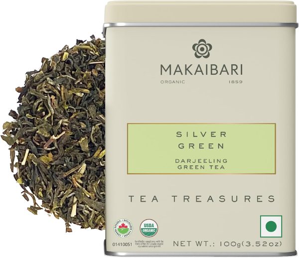 Makaibari Tea Treasures Silver Green Darjeeling Green Tea | 100 gm Tin Caddy | Premium Loose-Leaf Tea | Single Estate | Antioxidant Rich | Refreshing & Natural Flavour | Metabolism Booster