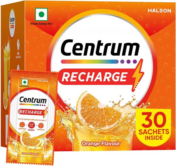Centrum Recharge - Multivitamin Energy Drink Mix with No Added Sugar - Pack of 30 sachets