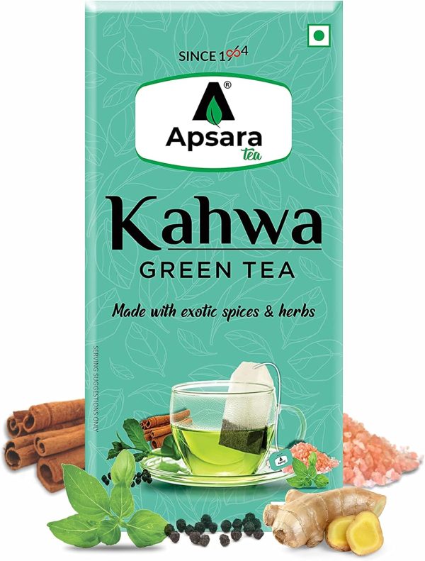 APSARA Detoxifying Kahwa Green Tea - 36 Tea Bags, Spiced Kashmiri Desi Kahwa Green Tea, Immunity Booster, Blended with Rock Salt, Tulsi, Cardamom, Cinnamon, Black Pepper, Ashwagandha Tea