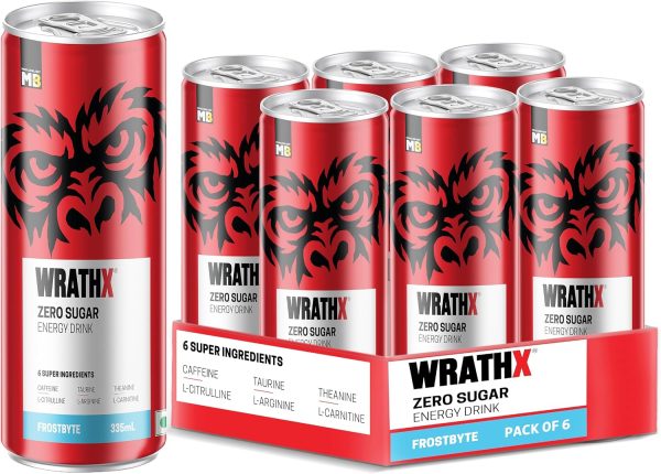 MuscleBlaze WrathX Energy Drink, Frostbyte, 335ml x Pack of 6 | 760mg Taurine, 40mg L-Carnitine | Performance & Focus Booster